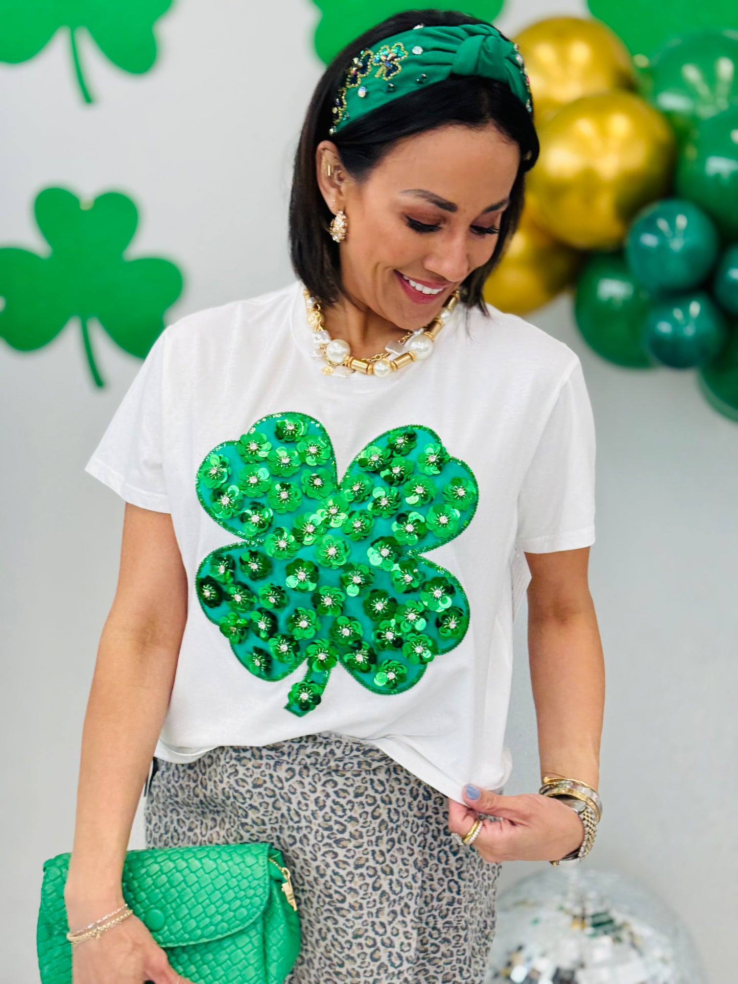 Queen Of Sparkles White/Green Shamrock Floral Tee (Reg. & Plus)