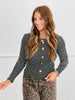Black Pinstripe Gold Button Long Sleeve Top (Reg.)