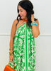Green Print Open Back Midi Scarf Dress (Reg.)