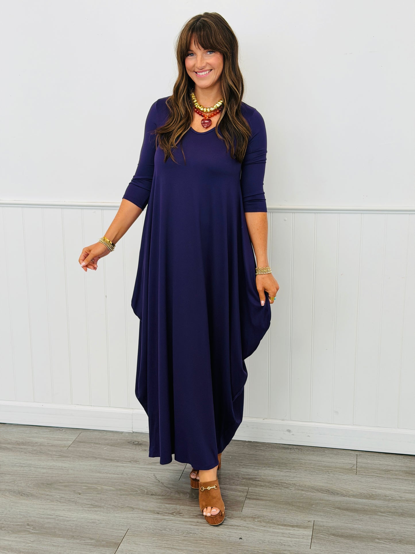 Solid 3/4 Sleeve Maxi Dress (Reg.) - 5 Colors