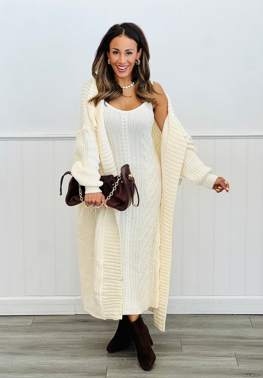 Cream Maxi Sweater Dress & Cardigan Set (Reg & Plus)