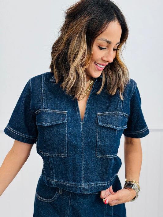 Dk Demin Split Collared Denim Top (Reg.)