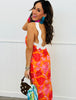 Orange Multi Floral Wavy Trim Midi Dress (Reg.)
