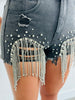 Distressed Rhinestone Fringe Shorts (Reg)