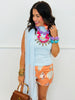 Sky Blue One Sleeve Asymmetric Overlay Blouse (Reg.)