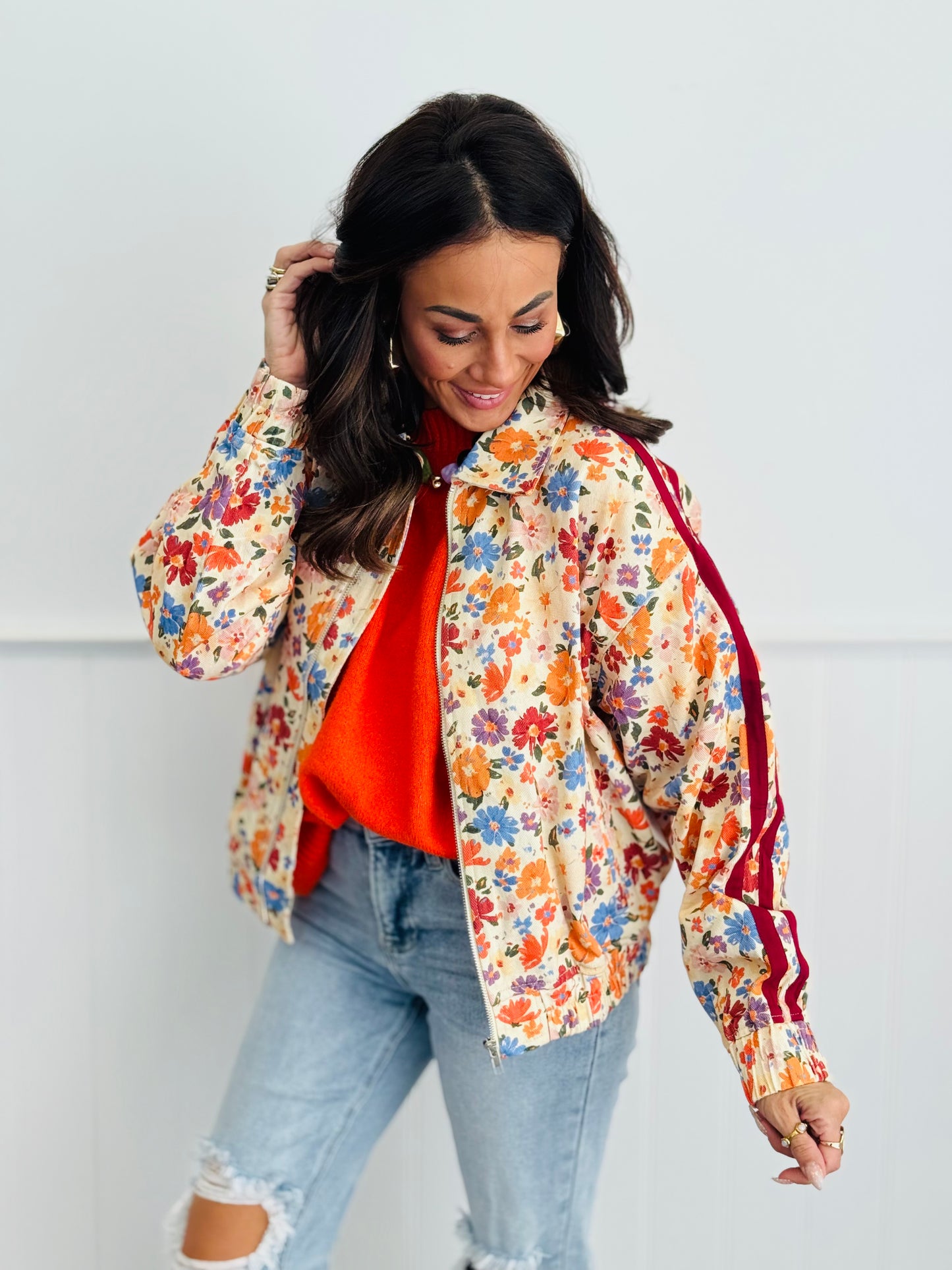 Floral Zip Up Jacket (Reg. and Plus)