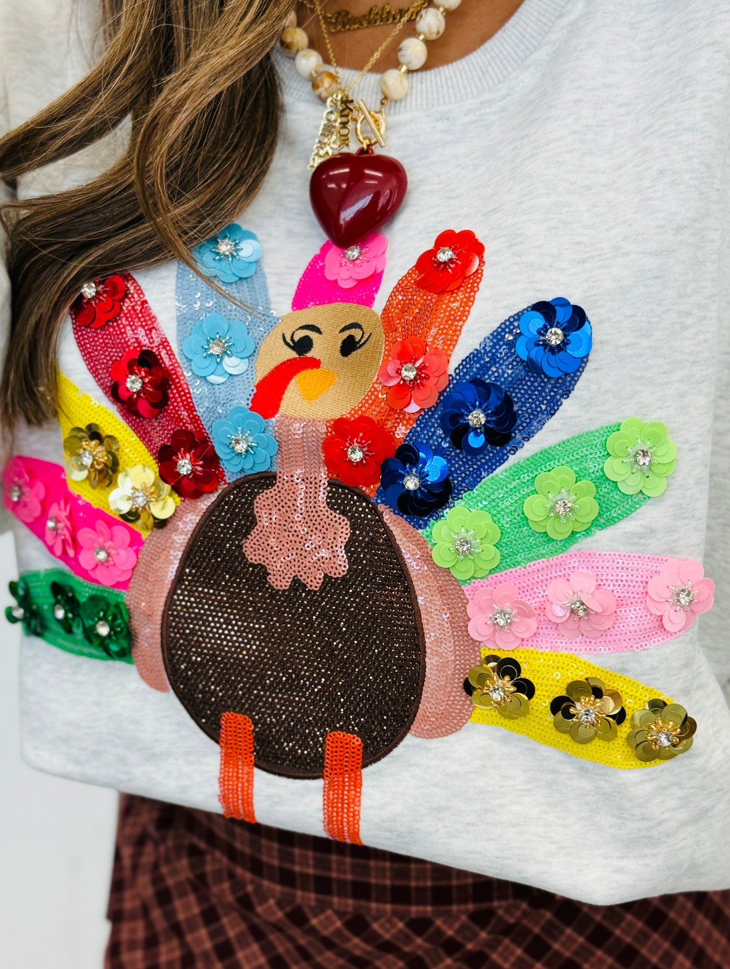 Queen Of Sparkles Grey Rainbow Flower Turkey Sweatshirt (Reg. and Plus)