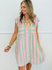 Strawberry Mint Striped Button Down Mini Dress (Reg. and Plus)