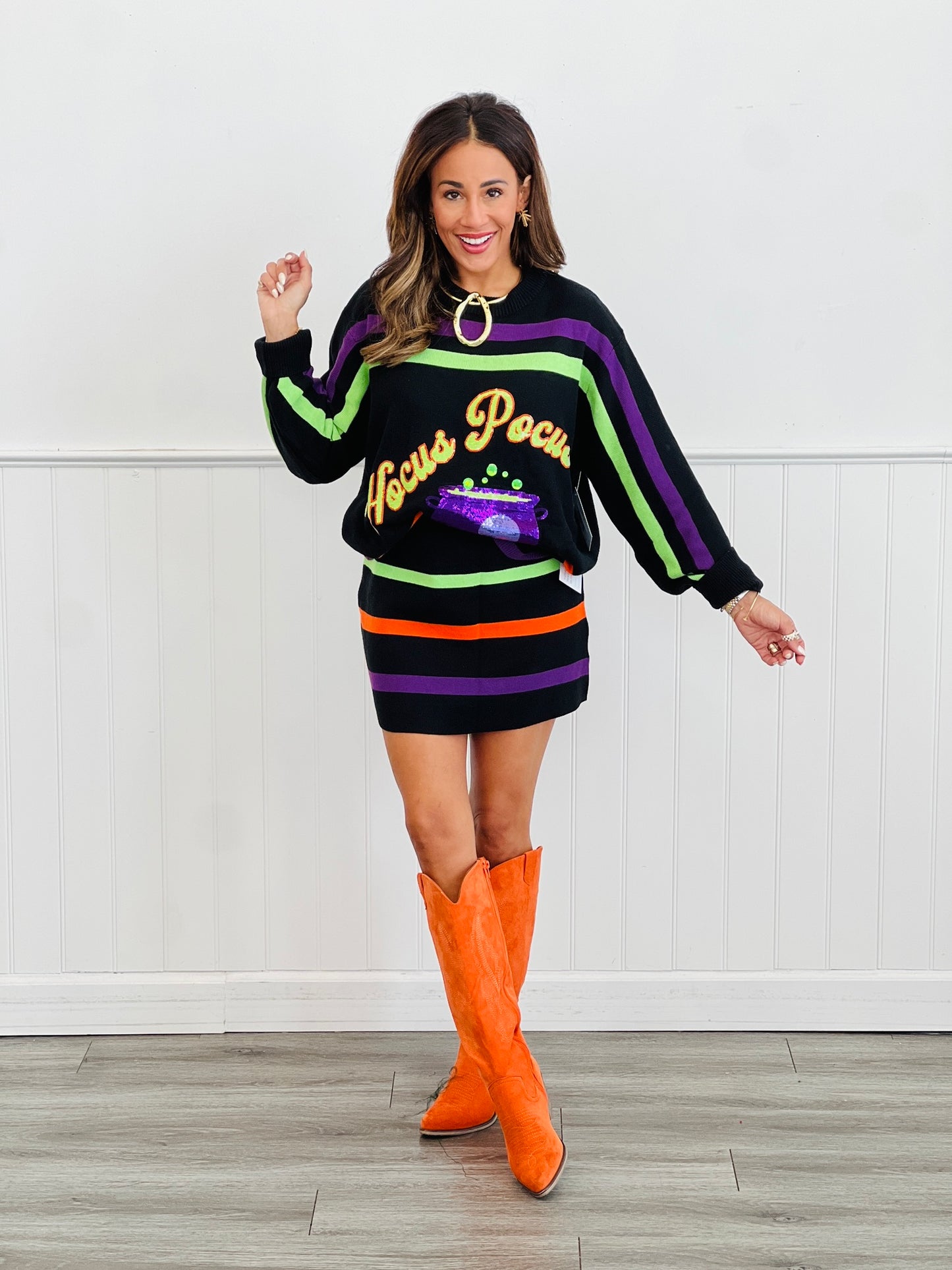 Queen Of Sparkles Black Striped Hocus Pocus Sweater (Reg. and Plus)