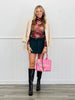 Rust Pink Sheer Mesh Floral Turtleneck Top (Reg.)