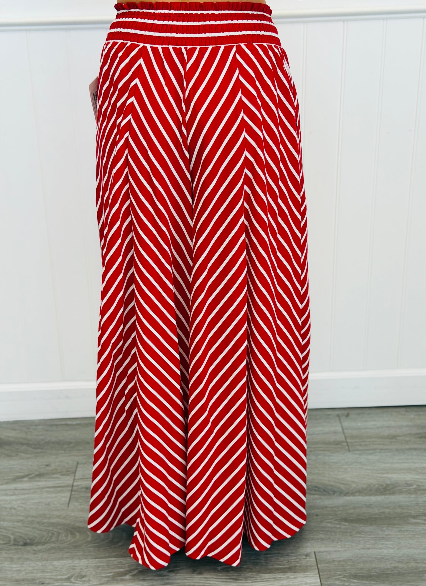 Red/White Chevron Striped Palazzo Pants (Reg & Plus)