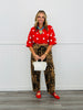 Red/Ivory Polka Dot Short Sleeve Cardigan (Reg. and Plus)
