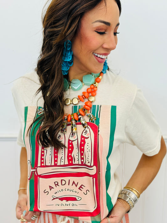 Green Striped Sardines Bling Tee (Reg. and Plus)