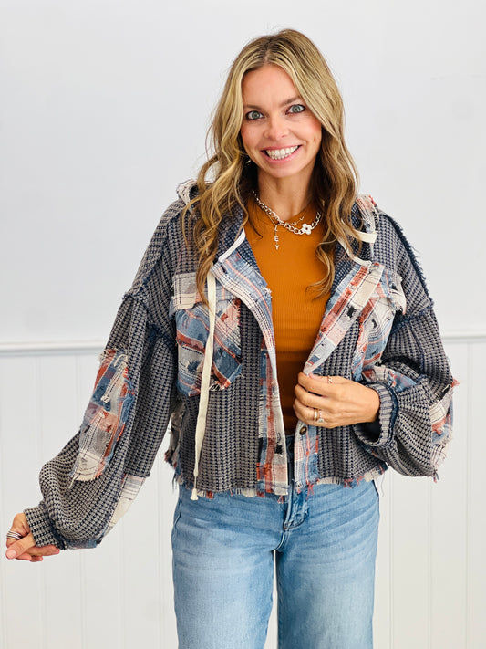 POL Navy Thermal Plaid Contrast Sweater Cardigan (Reg.)