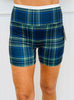 Navy Plaid Contrast Waistband Biker Shorts (Reg.)