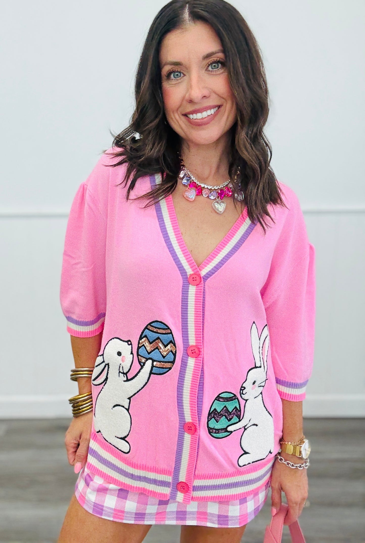Hoppy Easter Short Sleeve Cardigan (Reg. and Plus)