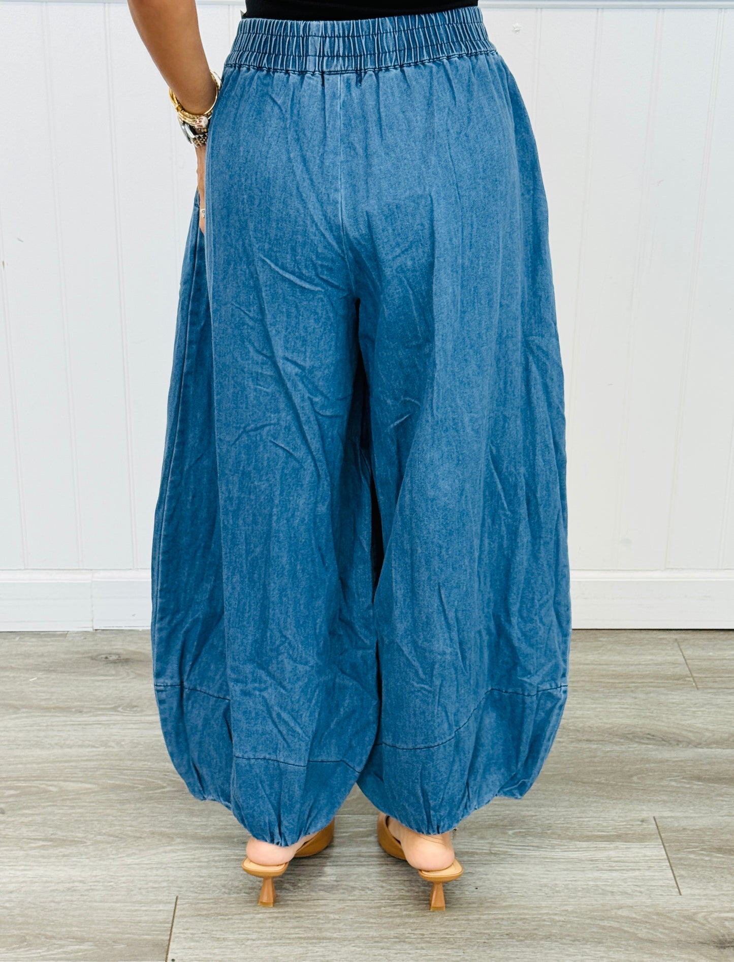 Denim Blue Pleated Balloon Pants (Reg & Plus)