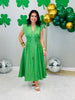 Green V-Neck Smocked Waist Sleeveless Midi Dress (Reg & Plus)