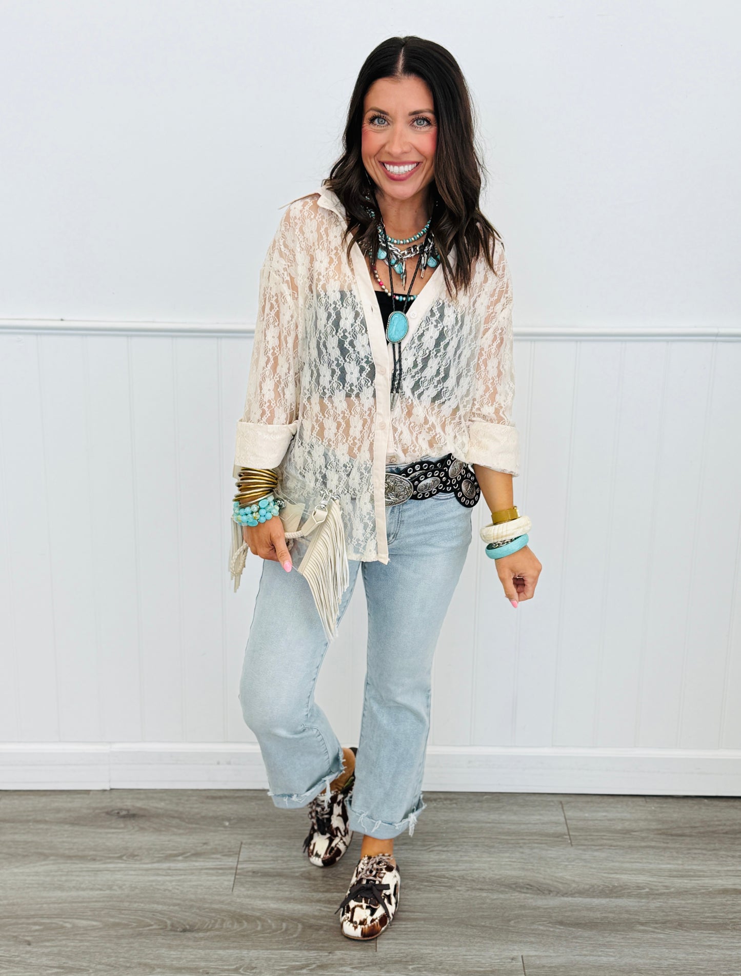 Ivory Lace Kathryn Button-Up Blouse (Reg. and Plus)