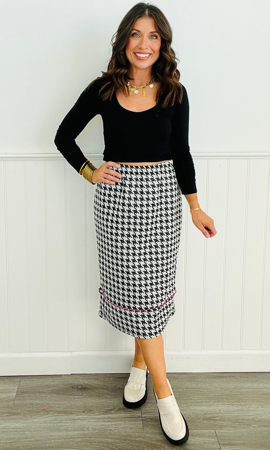 Houndstooth Pencil Midi Skirt (Reg & Plus)