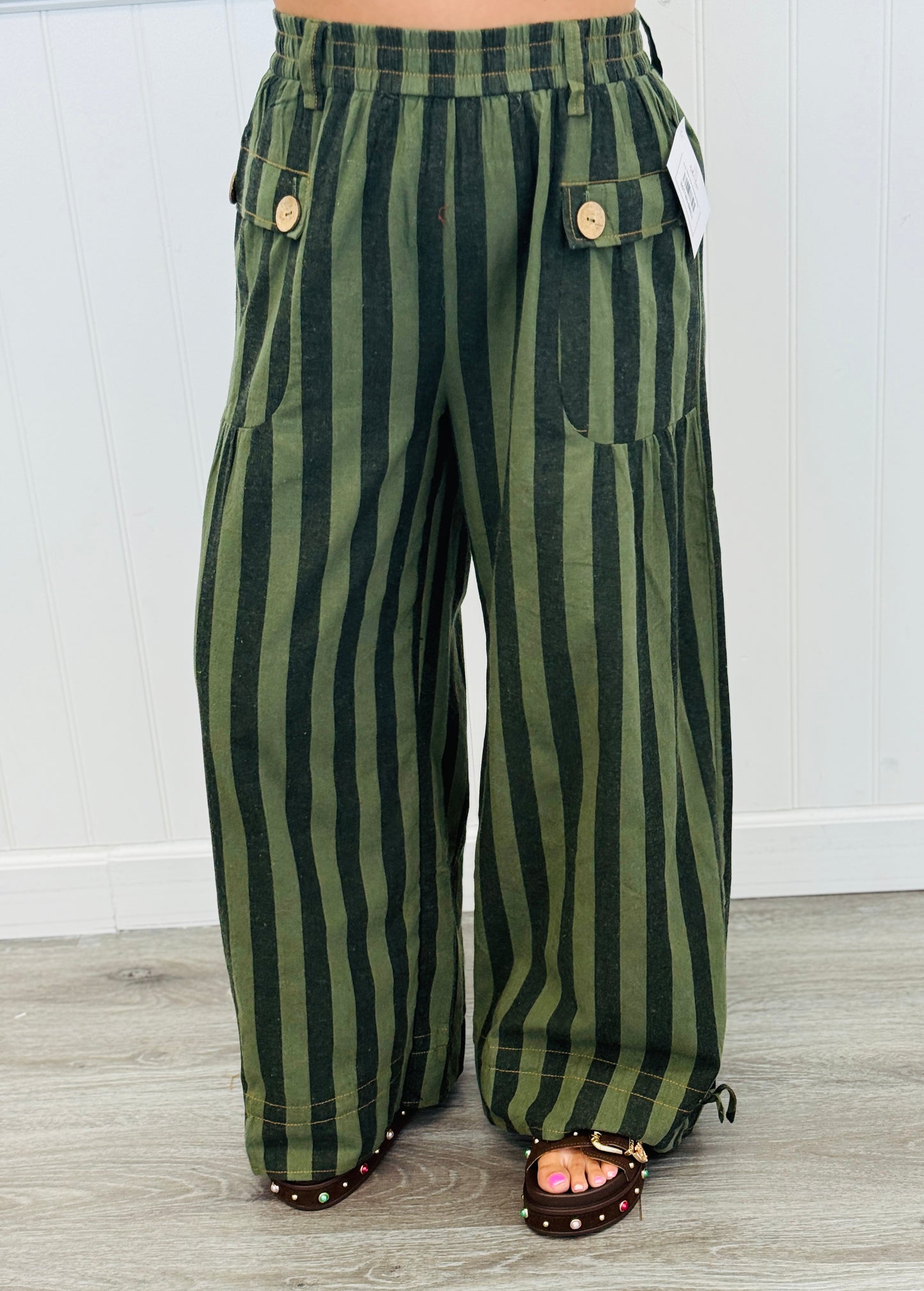 Green Stripe Cargo Pants (Reg & Plus)