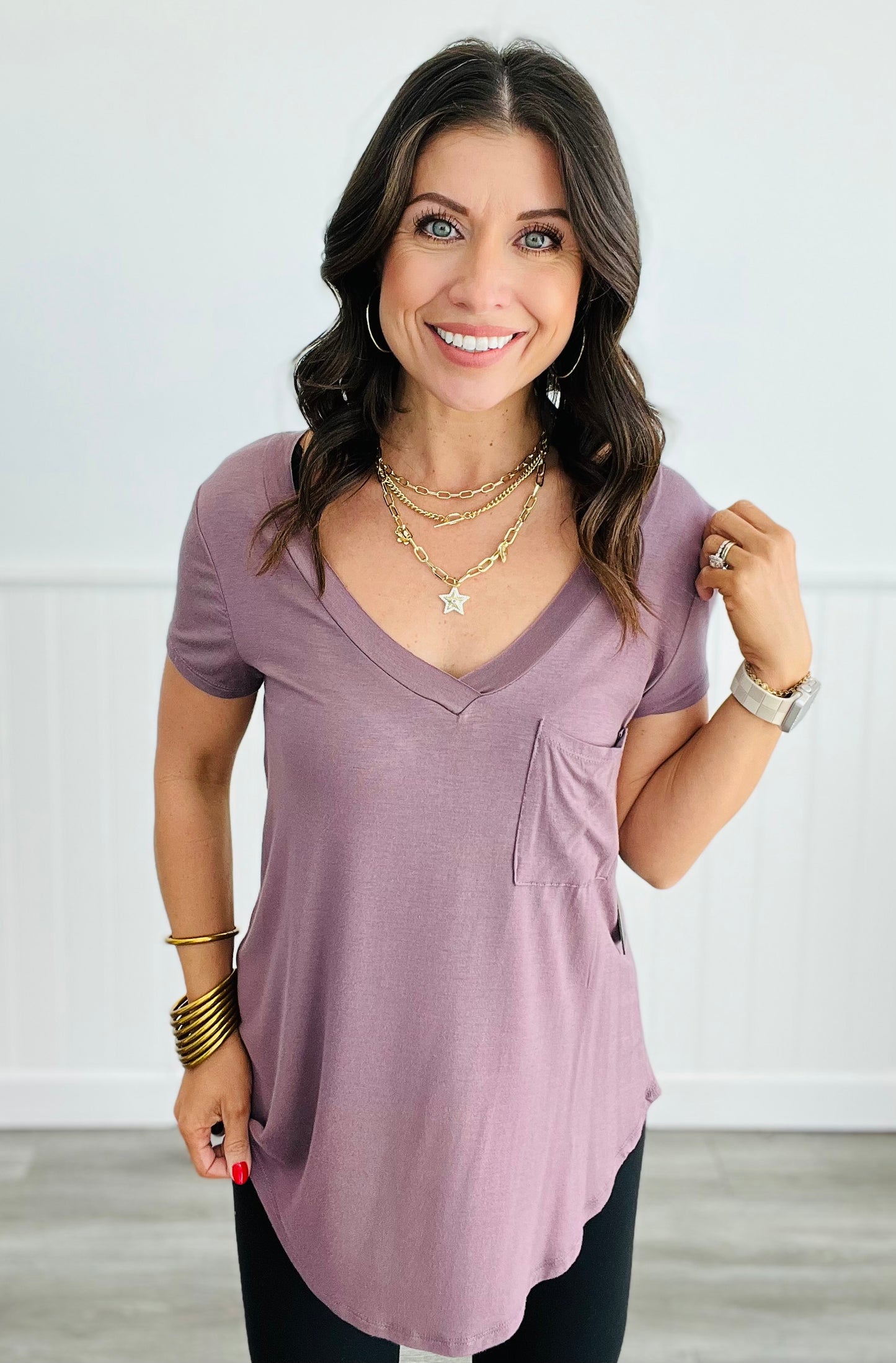 Mauve Longline V-Neck Top (Reg)