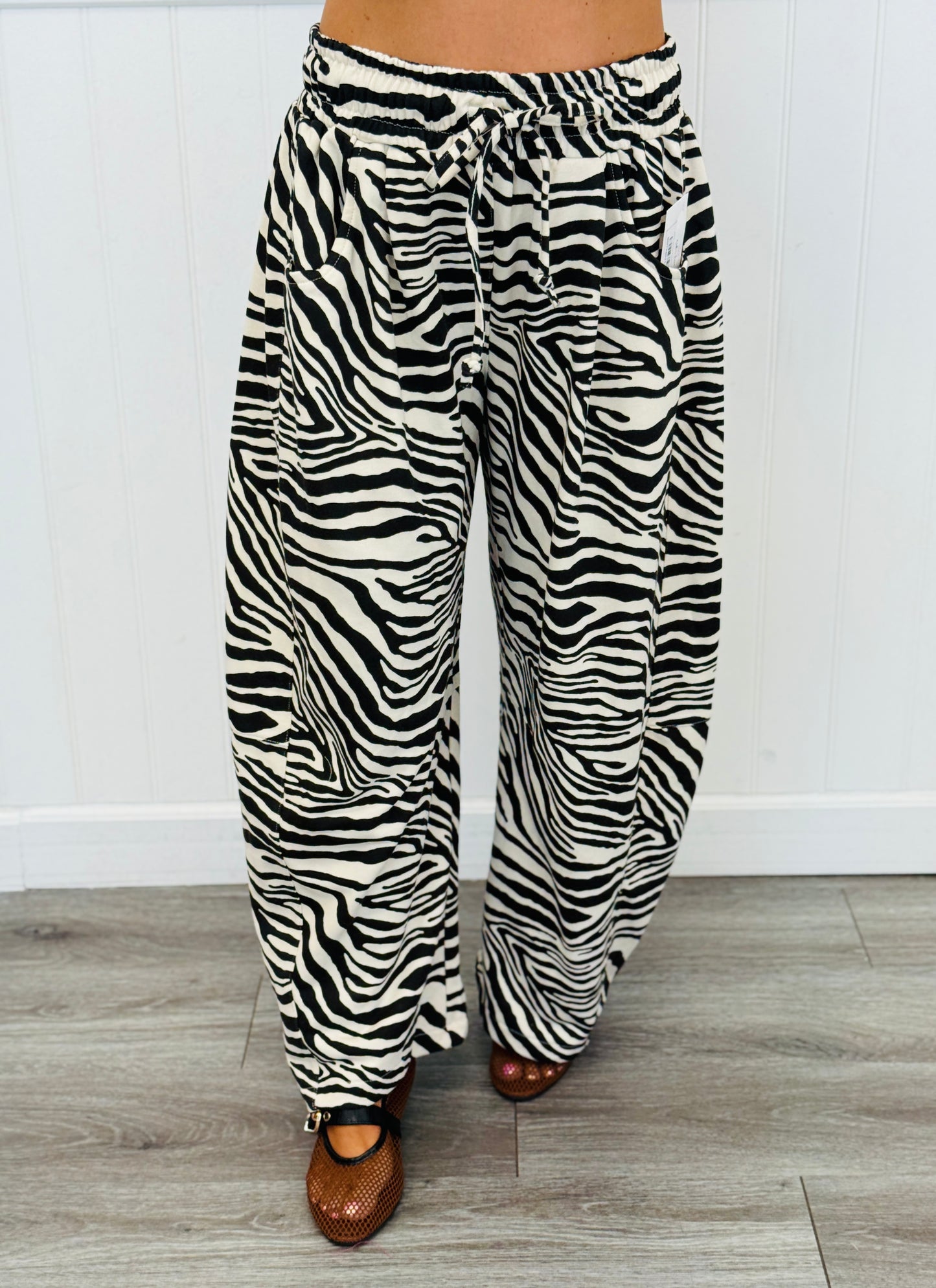 Black/Tan Zebra Print Baggy Barrel Pants (Reg.)