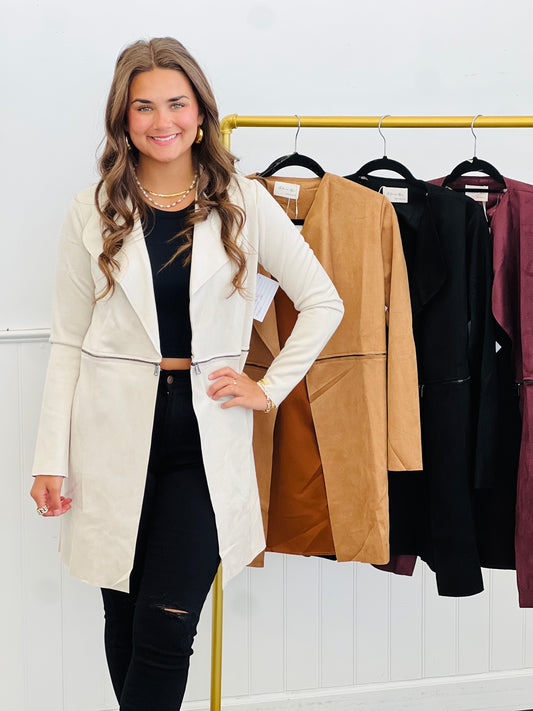 Essential Faux Suede Zip Detail Coat (Reg.)-4 Colors