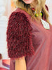 Burgundy Faux Leather Feather Fringe Blouse (Reg.)