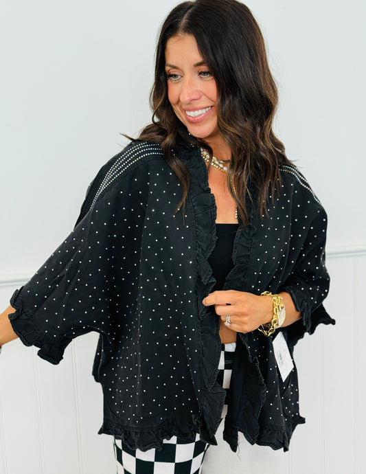 Black Chambray Rhinestone Cardigan (Reg.)