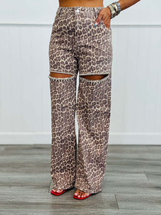 Leopard Rhinestone Cutout Jeans (Reg.)