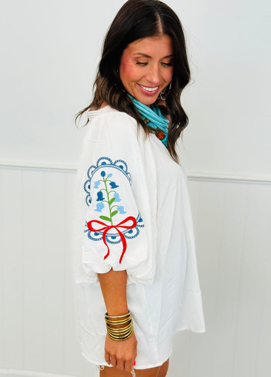 White Embroidered Puff Sleeves Blouse (Reg. and Plus)