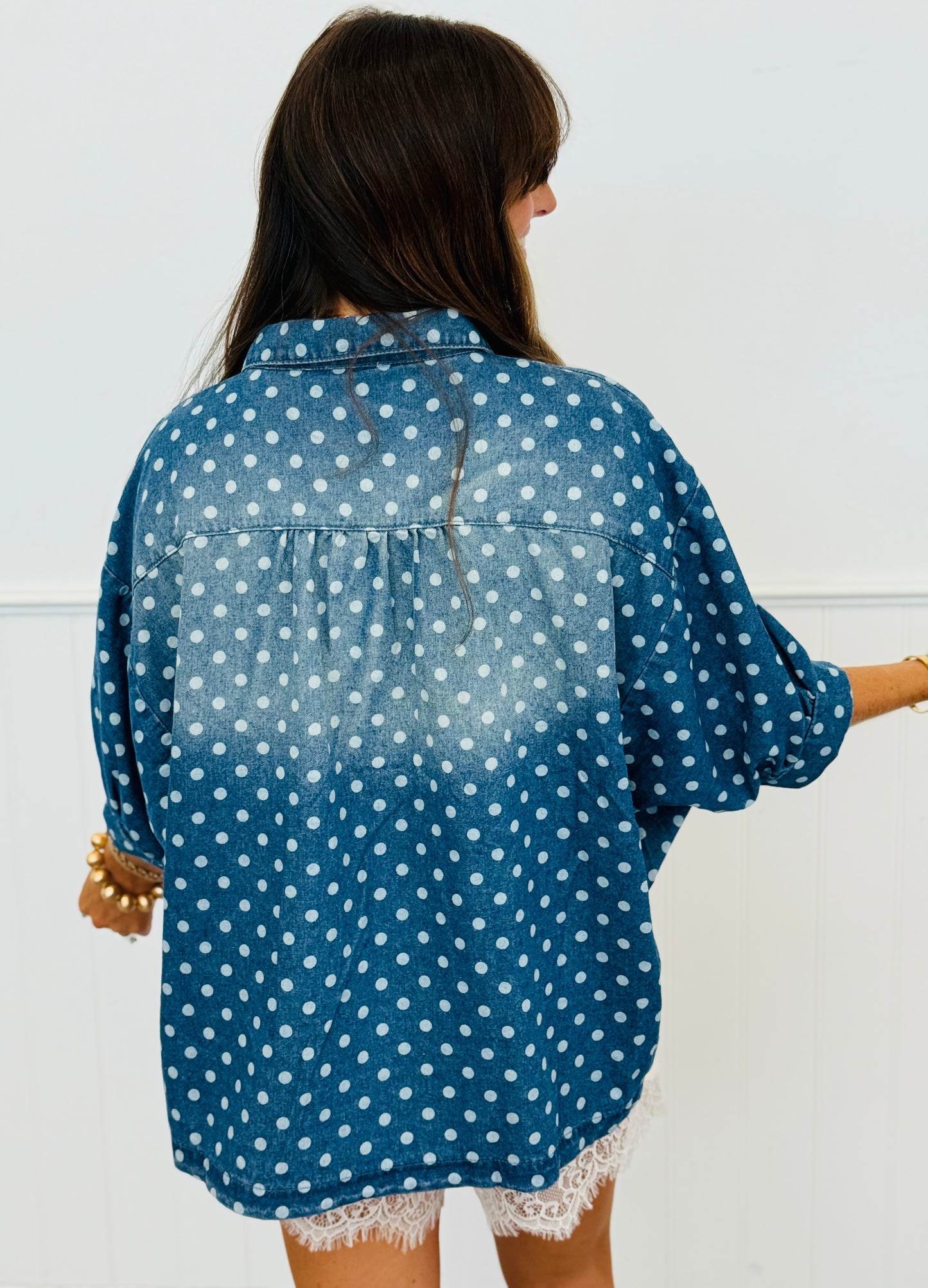 Denim Polka Dot Oversized Shirt (Reg & Plus)