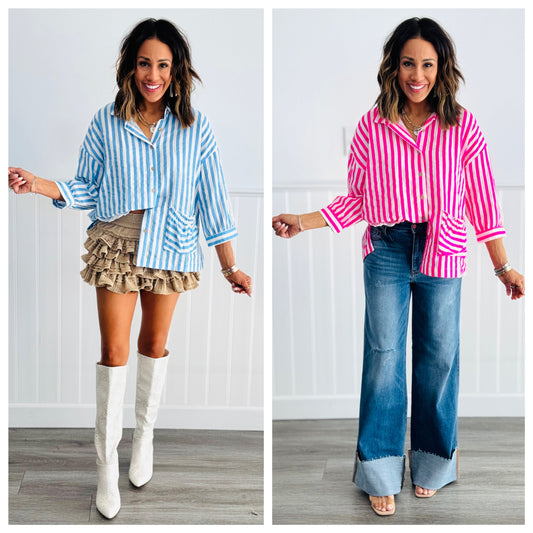 Striped Button Down Top (Reg. & Plus)- 2 Colors