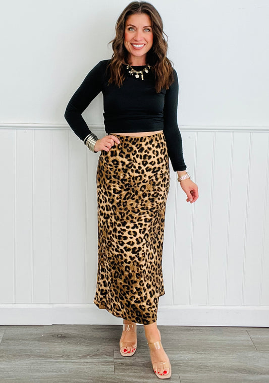 Leopard Print Slip Midi Skirt (Reg.)