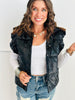 Black Shimmer Ruffle Sleeve Puffer Vest (Reg. and Plus)