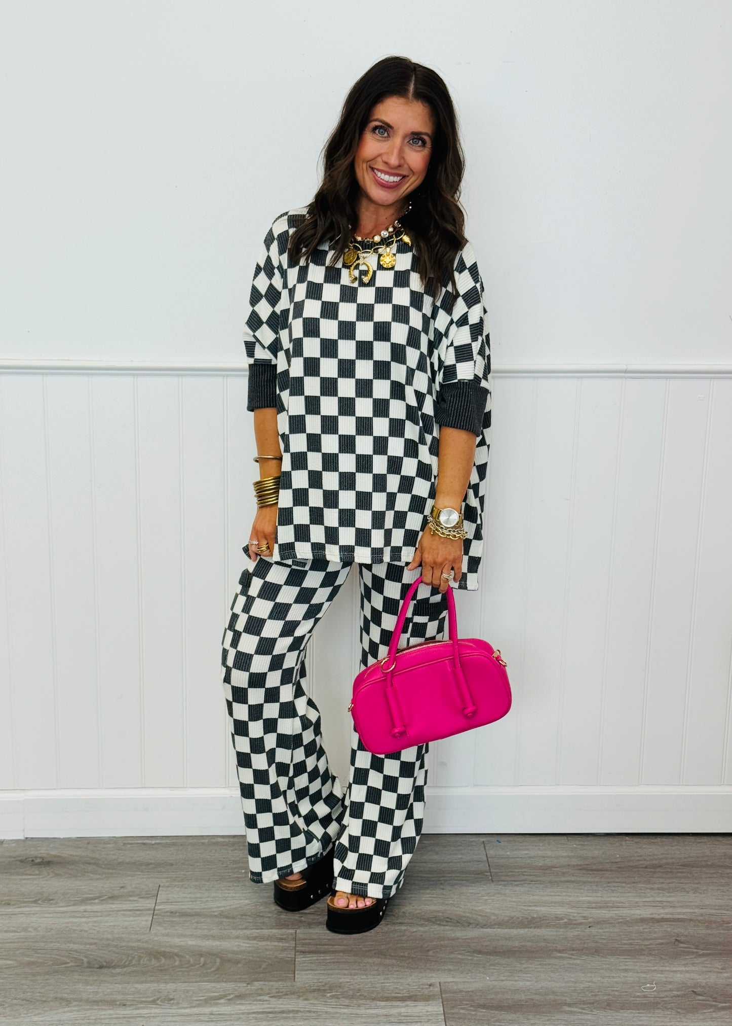 Checkerboard Oversized Top (Reg & Plus)-3 Colors