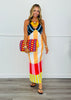 White Color Block Stripes V-Neck Maxi Dress (Reg.)