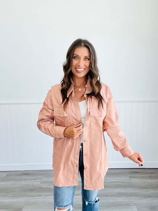 Blush Faux Leather Button Up Top (Reg.)