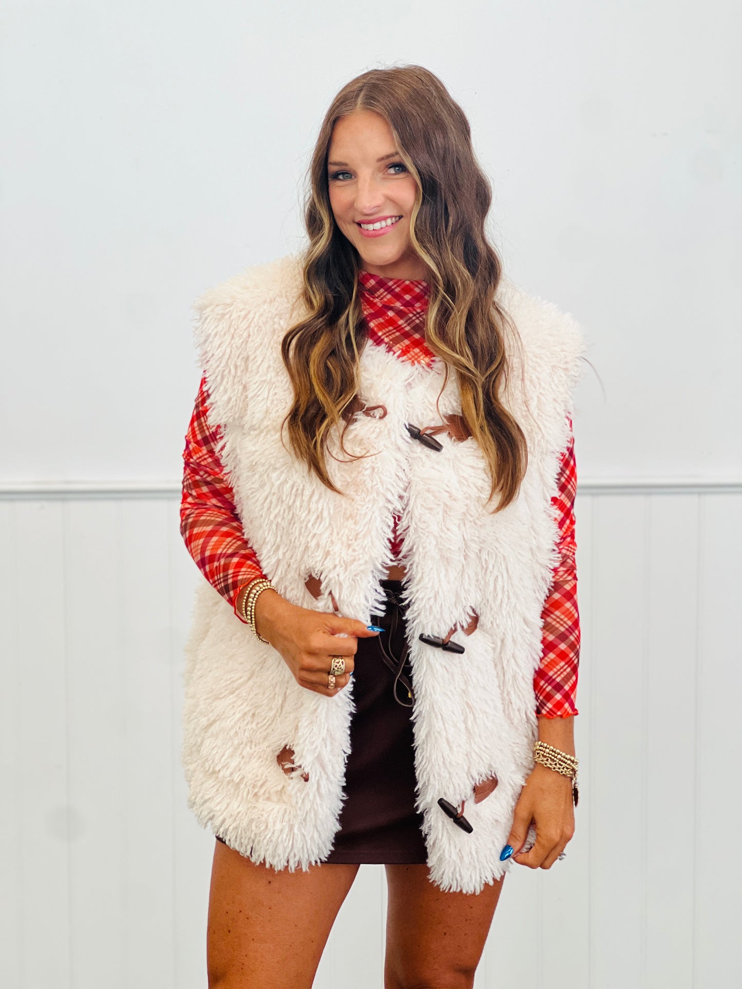 Thankful Plaid Long Sleeve Mesh Top (Reg. and Plus)