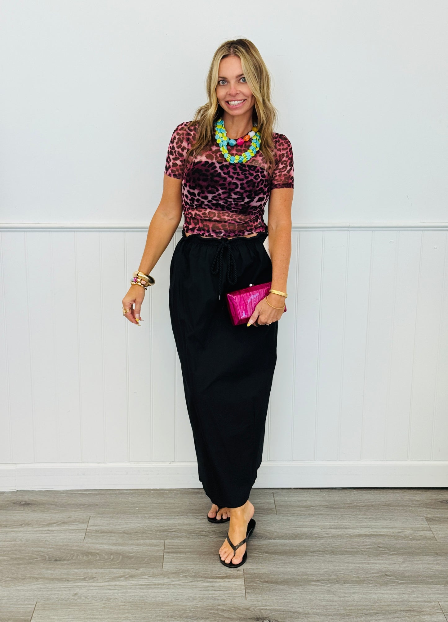 Fuchsia Leopard Mesh Short Sleeve Top (Reg.)