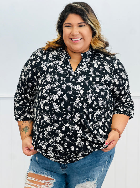 Dear Scarlett Black Blossom 3/4 Sleeve Lizzy Top (Plus)