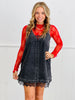 Black Washed Denim Lace Trim Mini Dress  (Reg.)