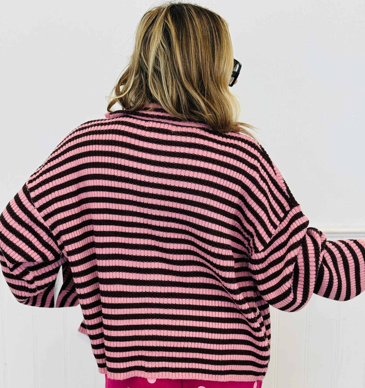 Mock Neck Striped Sweater Cardigan (Reg.) - 2 Colors