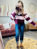 Burgundy/Pink Striped Polo Sweater Top (Reg.)