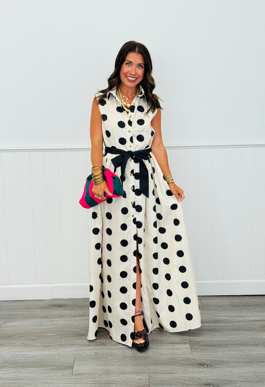 Cream Polka Dot Button Down Maxi Dress (Reg. and Plus)
