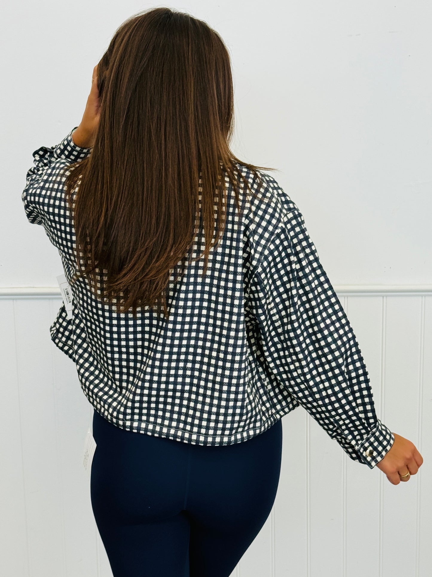 Navy Gingham Check Drawstring Jacket (Reg.)