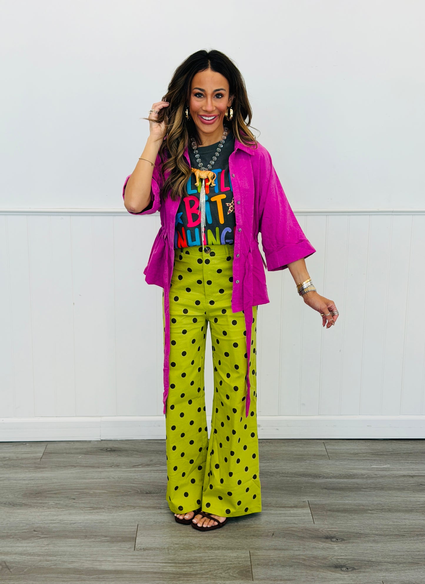 Orchid Waist Tie Button Down Blouse (Reg.)