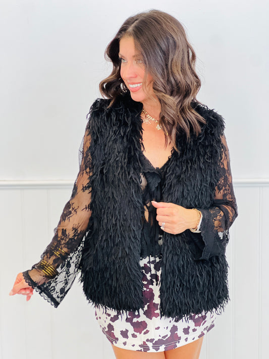 Black Fur Open Front Vest (Reg.)