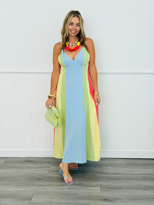 Sky Multi Stripe Panels Maxi Dress (Reg.)